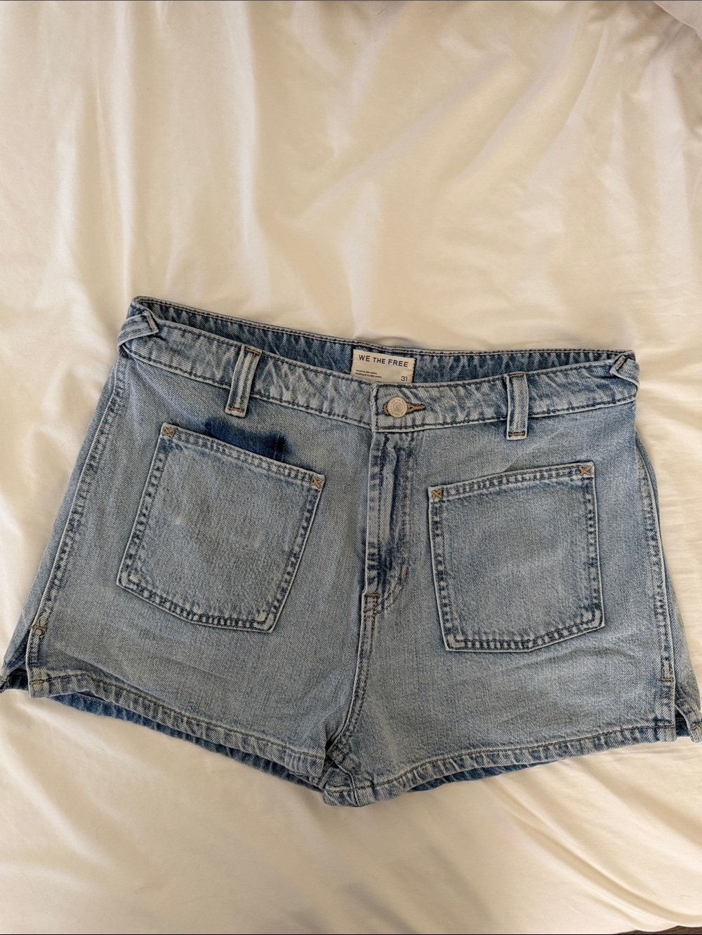 We The Free Light Wash Denim Patch-Pocket Shorts